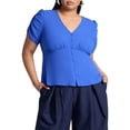 thumbnail image 1 of ELOQUII Women's Plus Size Shirred Sleeve Top With Buttons, 1 of 3