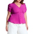 thumbnail image 1 of ELOQUII Women's Plus Size Shirred Sleeve Top With Buttons, 1 of 3