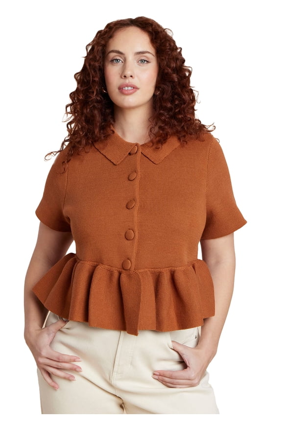 Women's Plus Size Short Sleeve Cardigan With Peplum