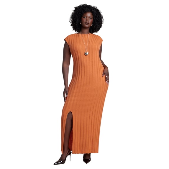 ELOQUII Women's Plus Size Short Sleeve Ribbed Sweater Maxi Dress