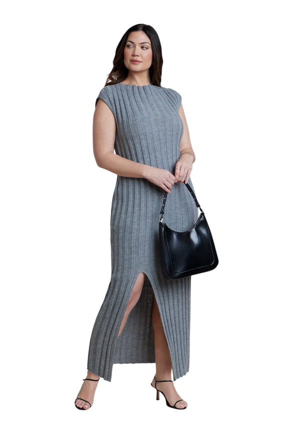 Women's Plus Size Short Sleeve Ribbed Sweater Maxi Dress