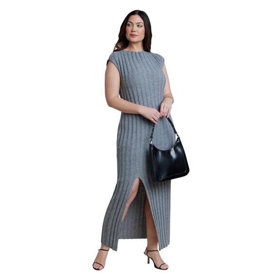 ELOQUII Women's Plus Size Short Sleeve Ribbed Sweater Maxi Dress