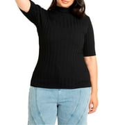 ELOQUII Women's Plus Size Sleek Funnel Neck Elbow Sleeve Sweater - 14/16, Black Onyx