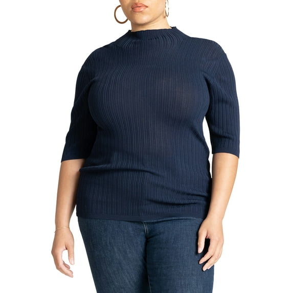 ELOQUII Women's Plus Size Sleek Funnel Neck Elbow Sleeve Sweater