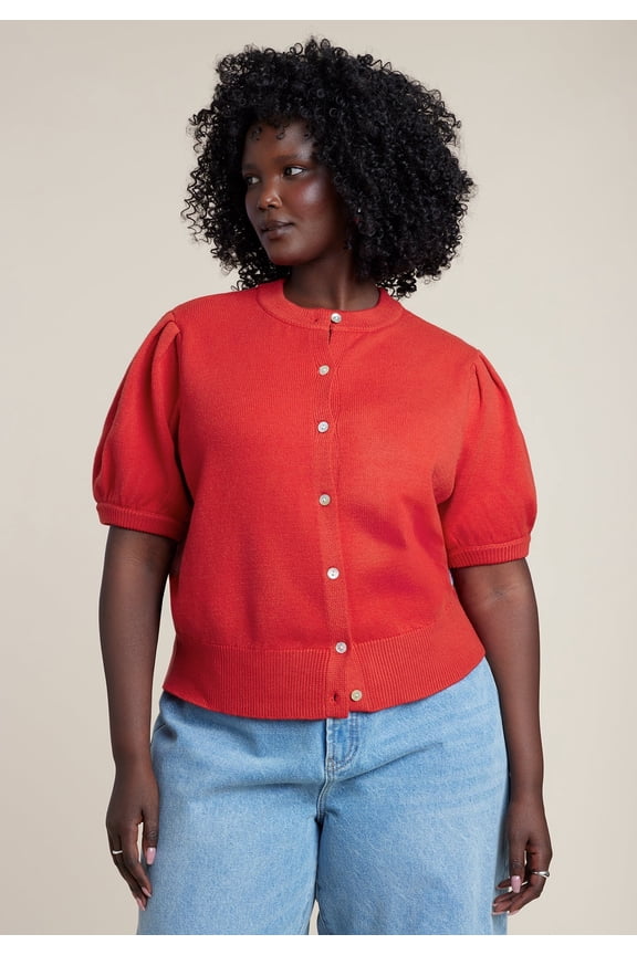 Women's Plus Size Sleeve Cropped Cardigan