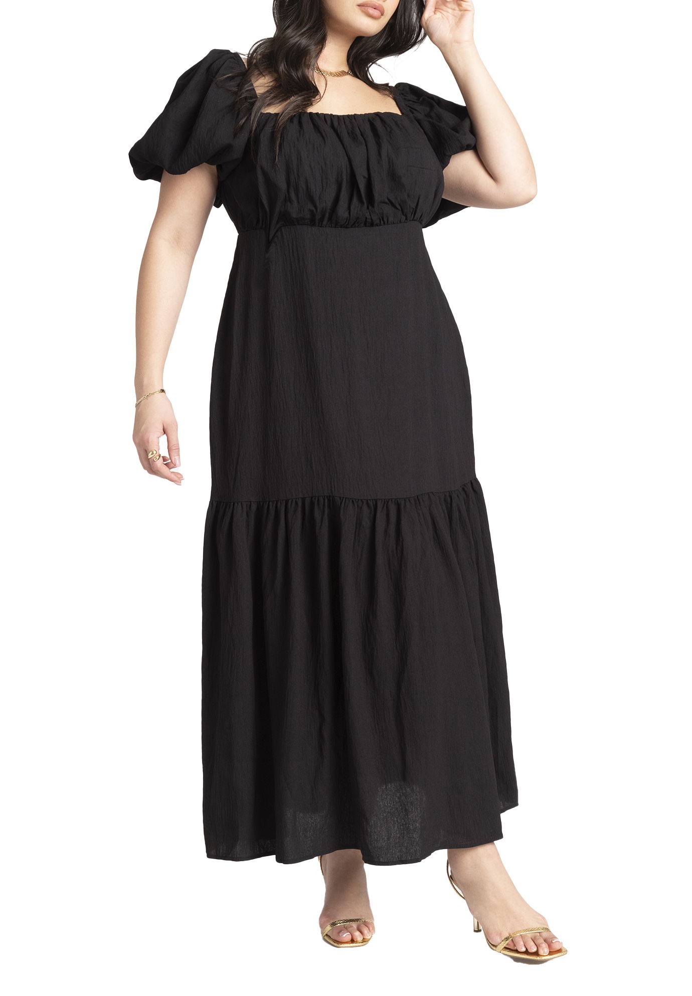 Plus Layered Sleeve Self Belt Dress