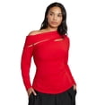 thumbnail image 1 of ELOQUII Women's Plus Size Sliced Asym Neck Top, 1 of 3