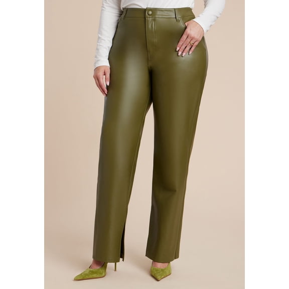 ELOQUII Women's Plus Size Slit Hem Faux Leather Pant