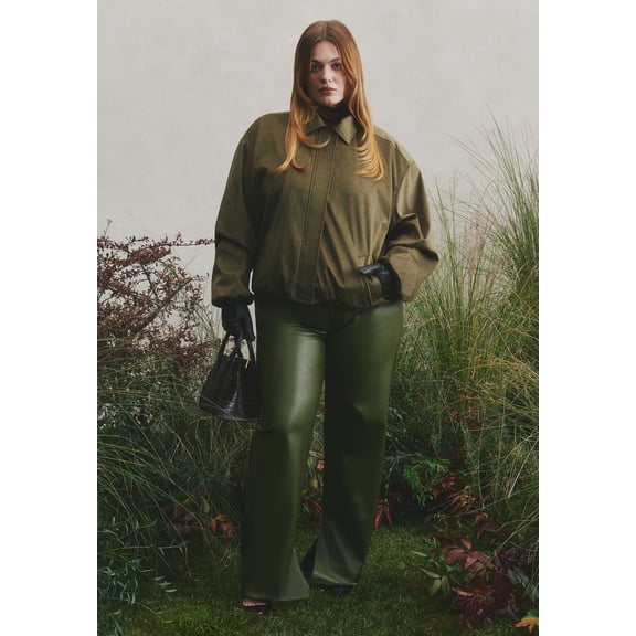 ELOQUII Women's Plus Size Slit Hem Faux Leather Pant