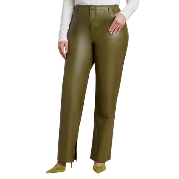 ELOQUII Women's Plus Size Slit Hem Faux Leather Pant