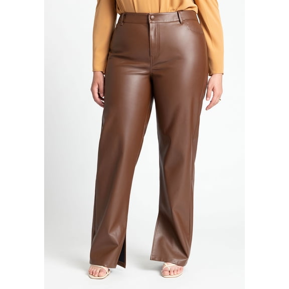 ELOQUII Women's Plus Size Slit Hem Faux Leather Pant