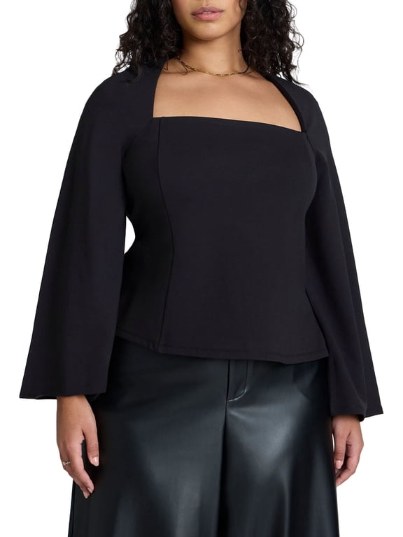 Women's Plus Size Square Neck Seam Detail Top