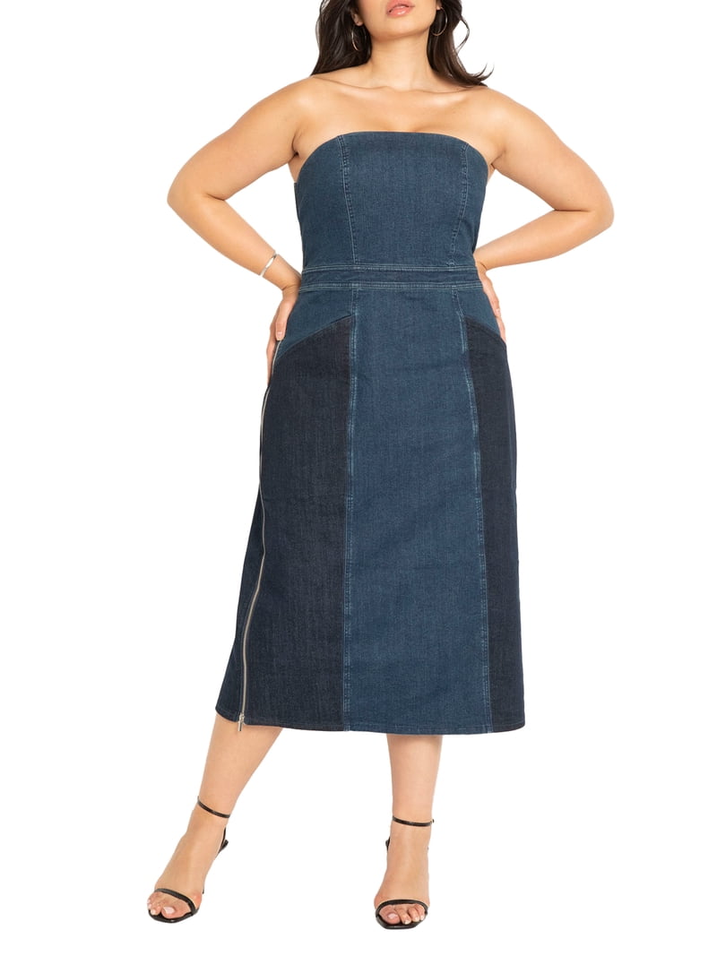 white christmas dresses Strapless Denim Mini Dress with Raw Edges (3 Colors) main image 1