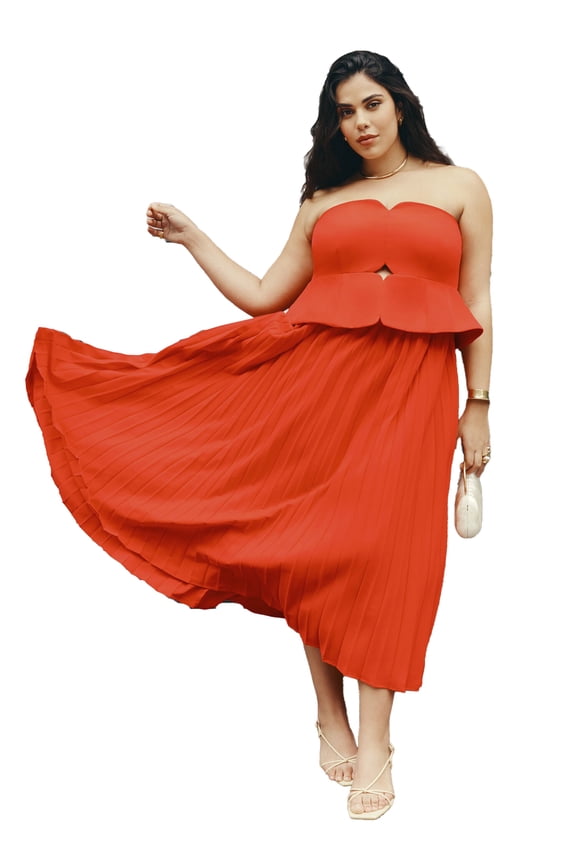 Women's Plus Size Strapless Pleated Midi Dress