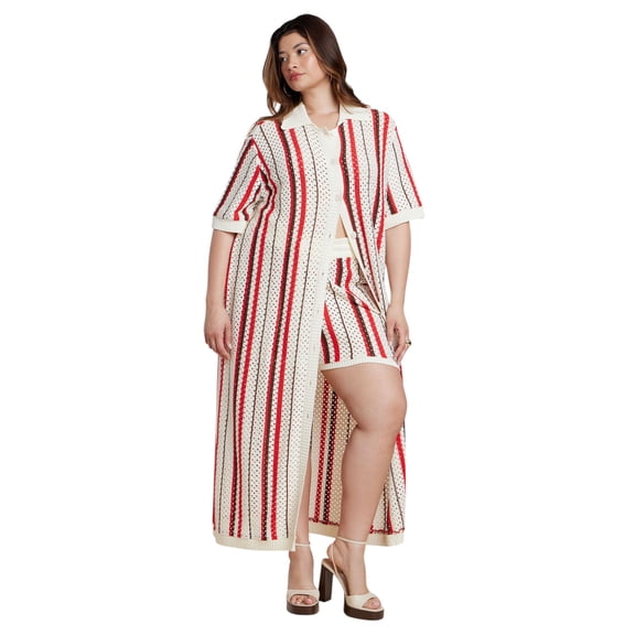 ELOQUII Women's Plus Size Striped Crochet Duster