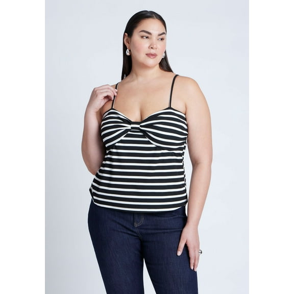 ELOQUII Women's Plus Size Striped Sweetheart Tank