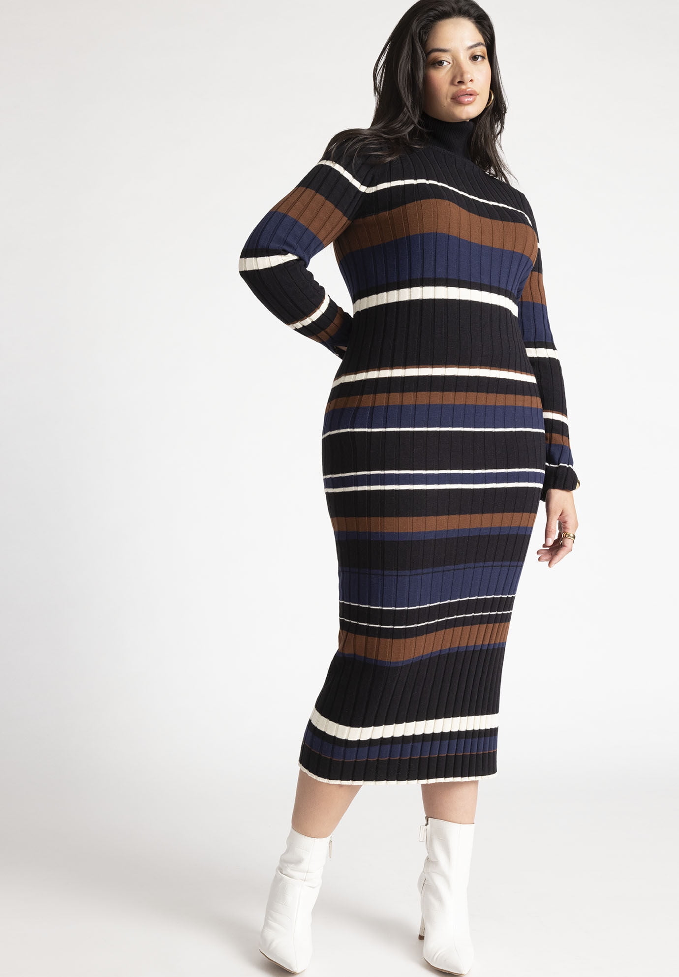 Plus size striped turtleneck best sale