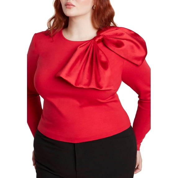 ELOQUII Women's Plus Size Strong Shoulder Top With Bow