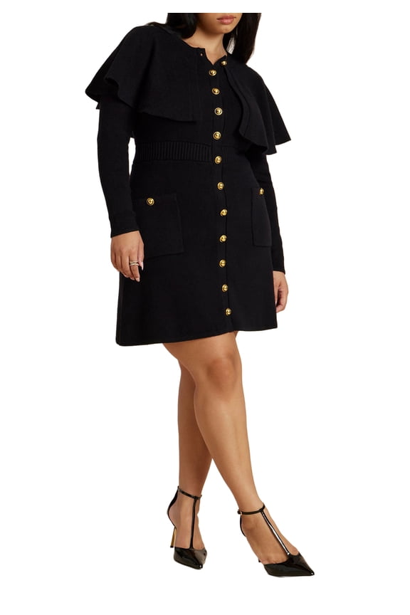 Women's Plus Size Sweater Cape Mini Dress