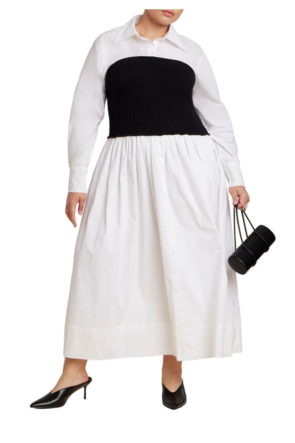 Women's Plus Size Sweater Twofer Shirt Dress