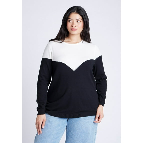 ELOQUII Women's Plus Size Sweetheart Colorblock Sweater