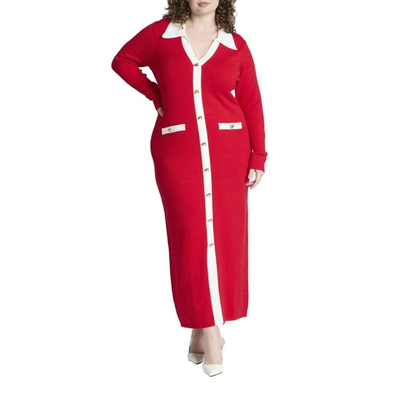 ELOQUII Women's Plus Size Sweetheart Sweater Dress