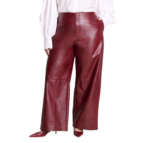 ELOQUII Women's Plus Size Textured Faux Leather Wide Leg Pant