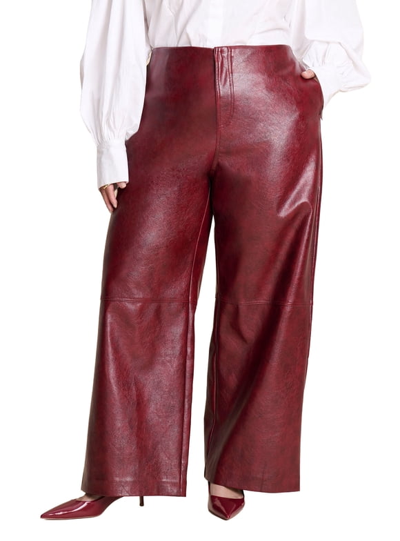 Women's Plus Size Textured Faux Leather Wide Leg Pant