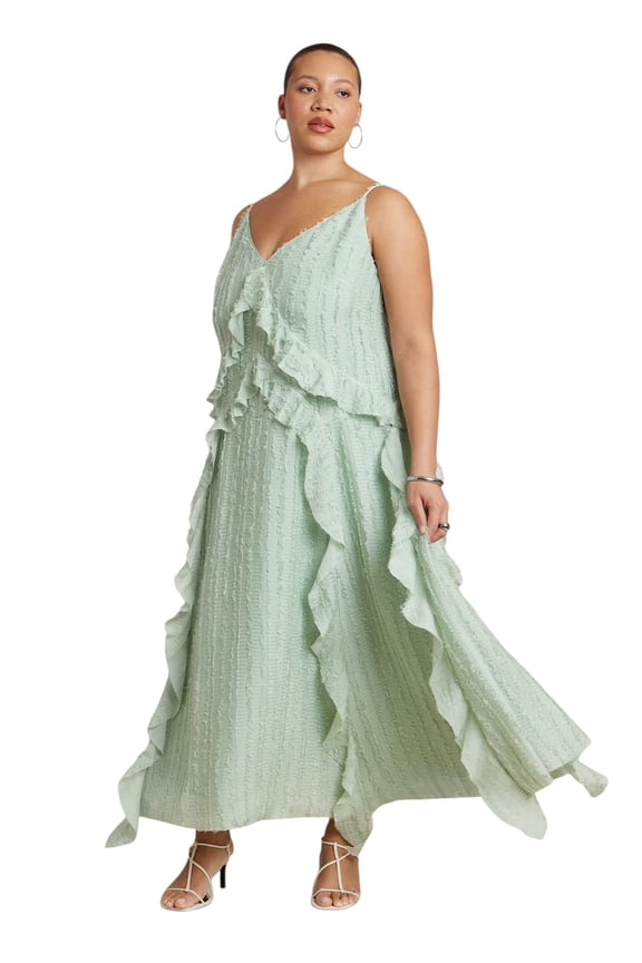 Women's Plus Size Textured Ruffle Cami Dress