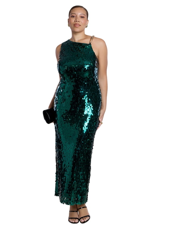 Women's Plus Size Textured Sequin Maxi Dress