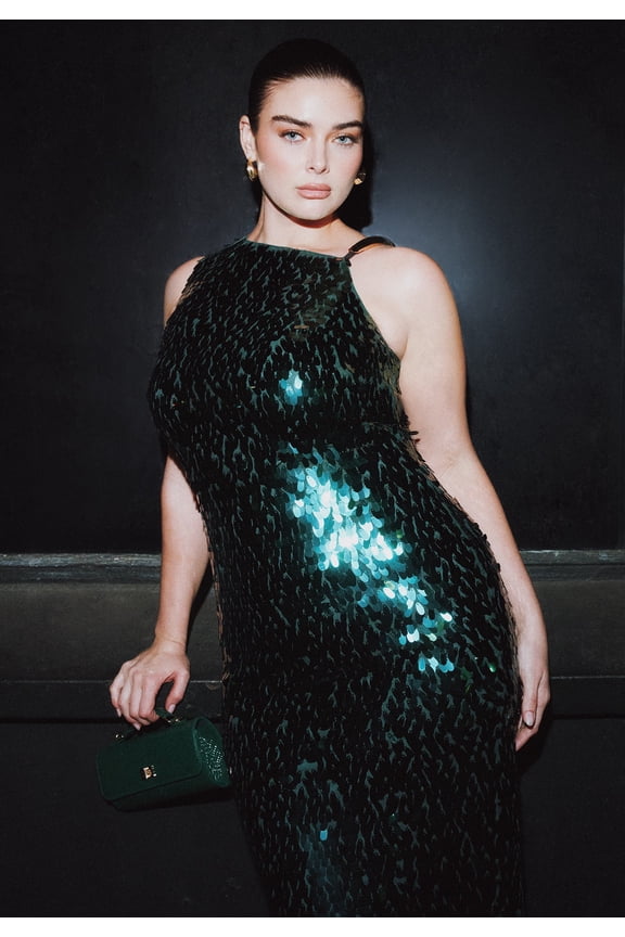 Women's Plus Size Textured Sequin Maxi Dress