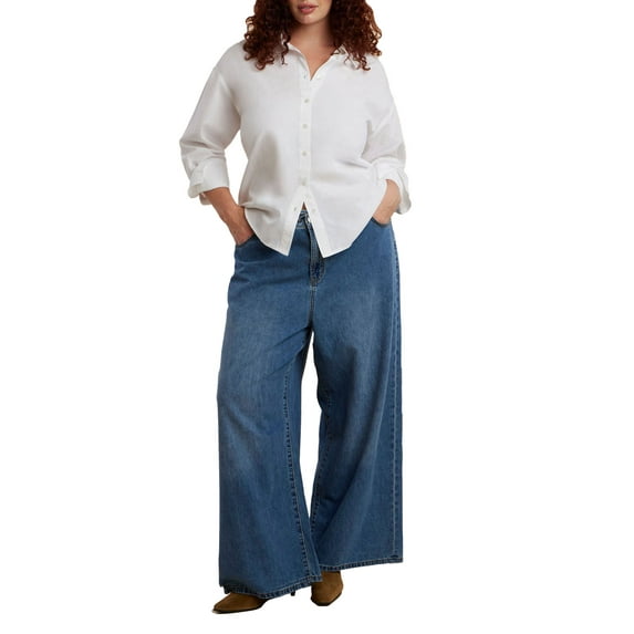 ELOQUII Women's Plus Size Tie Back Button Up Top