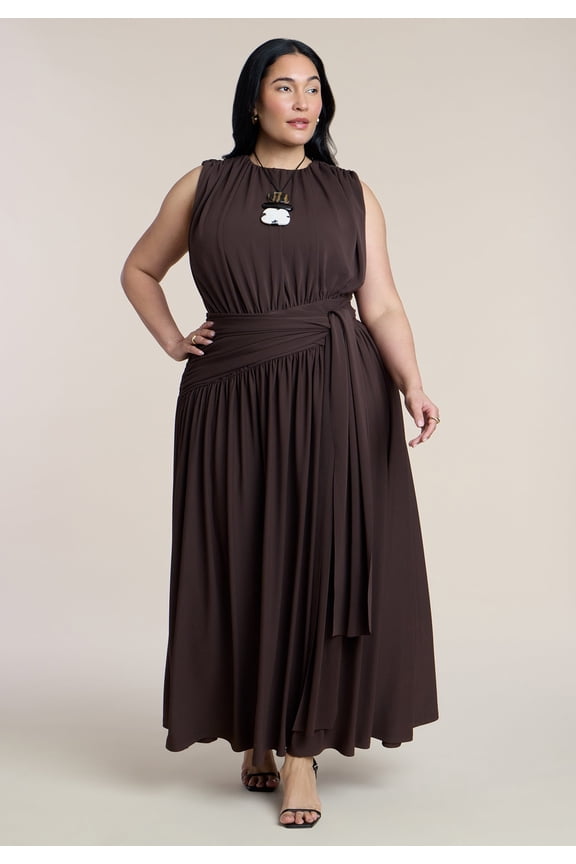 Women's Plus Size Tie Detail Drop Waist Maxi Dress