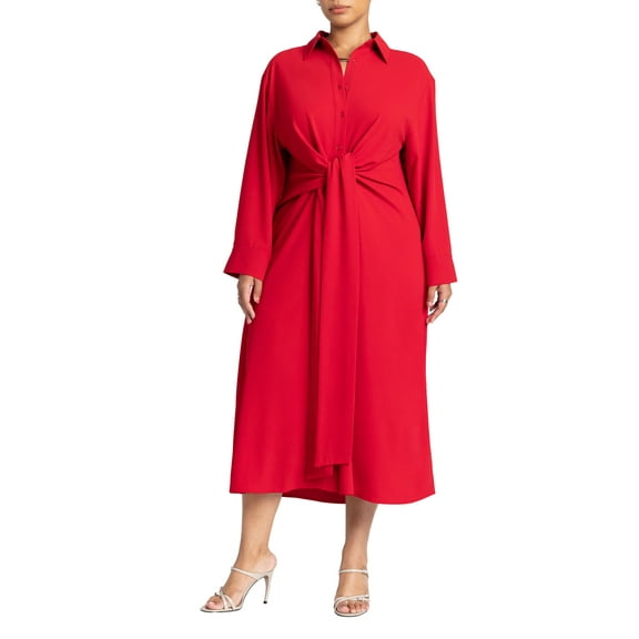 ELOQUII Women's Plus Size Tie Front Oversized Shirt Dress