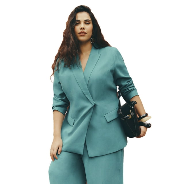 ELOQUII Women's Plus Size Tie Waist Soft Suiting Blazer