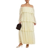 ELOQUII Womens Plus Size Tiered Lace Maxi Dress