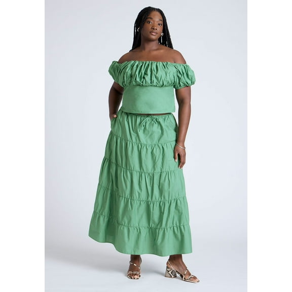 ELOQUII Women's Plus Size Tiered Maxi Skirt