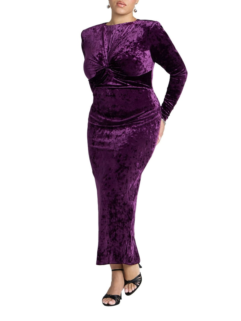 ELOQUII Women's Plus Size Twist Bodice Velvet Maxi Dress