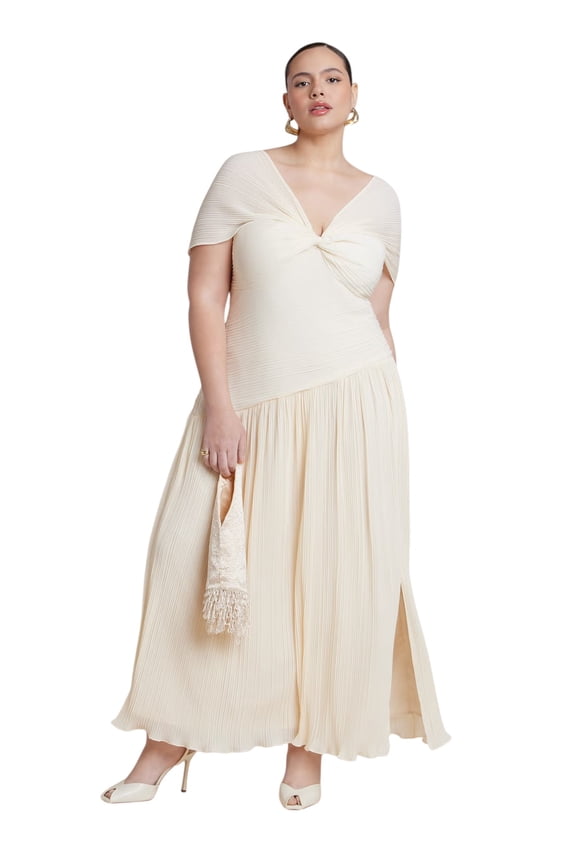 Women's Plus Size Twist Detail Pleated Chiffon Dress