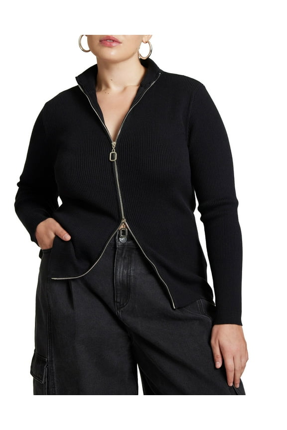 Women's Plus Size Two Way Zipper Sweater