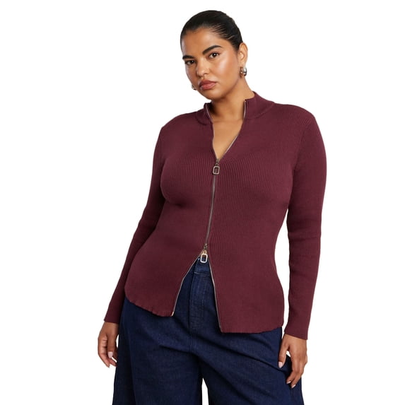 ELOQUII Women's Plus Size Two Way Zipper Sweater