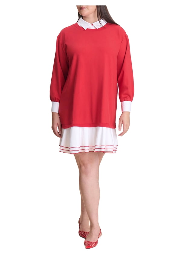 Women's Plus Size Twofer Mini Shirt Dress