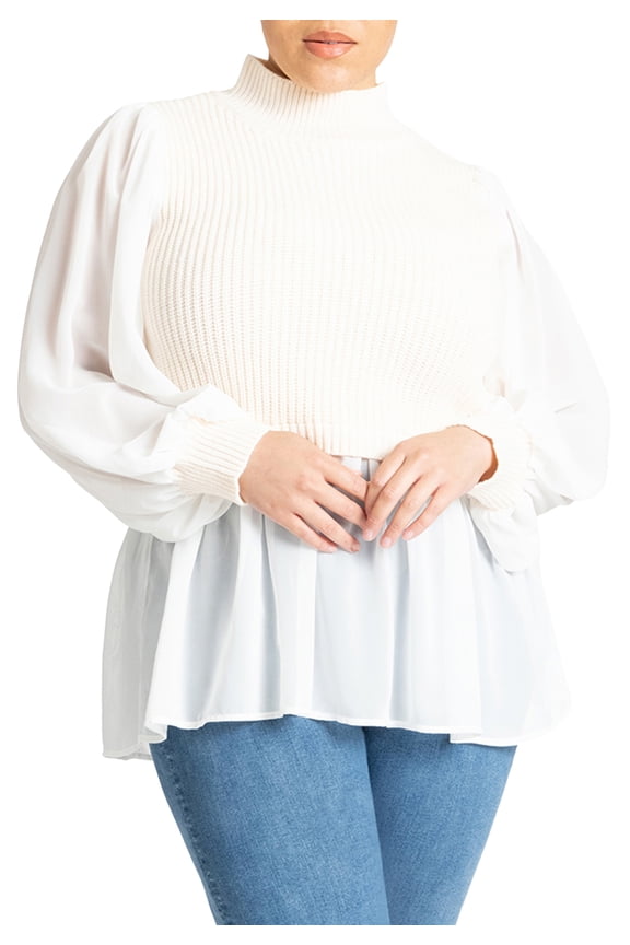 Women's Plus Size Twofer Sweater With Chiffon