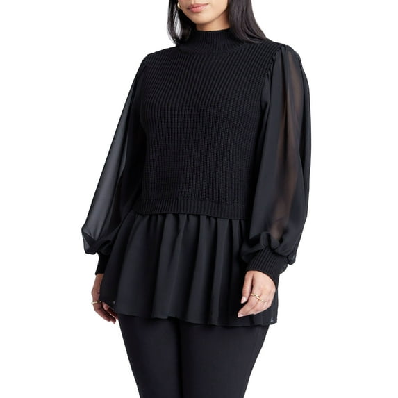 ELOQUII Women's Plus Size Twofer Sweater With Chiffon