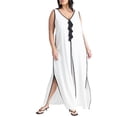 thumbnail image 1 of ELOQUII Women's Plus Size V Neck Gauze Maxi Dress, 1 of 3