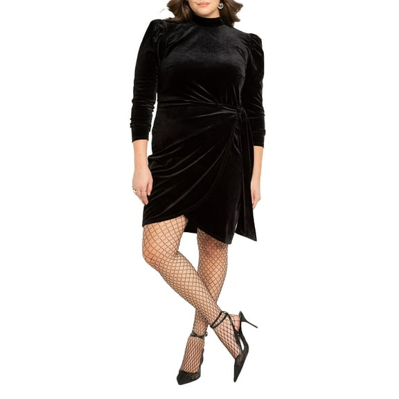 ELOQUII Women's Plus Size Velvet Mini Dress With Wrap Skirt