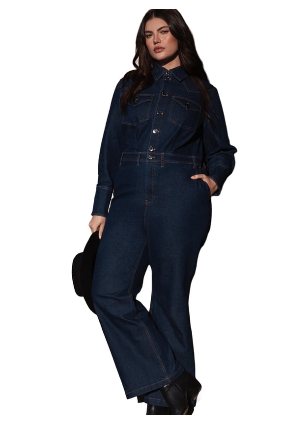 Women's Plus Size Western Detail Denim Jumpsuit