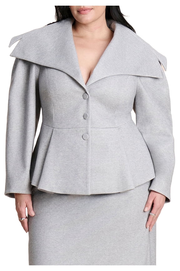Women's Plus Size Wide Collar Peplum Heathered Jacket