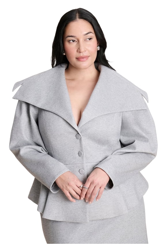 Women's Plus Size Wide Collar Peplum Heathered Jacket