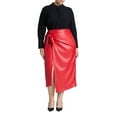 thumbnail image 1 of ELOQUII Women's Plus Size Wrap Front Faux Leather Midi Skirt, 1 of 3